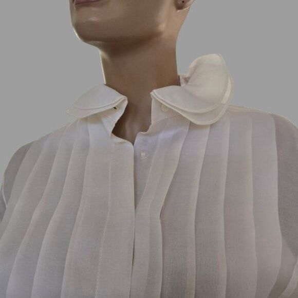 Victor Costa Saks Fifth Avenue Evening Blouse Beige Pleated USA Made Sz 4 VTG - Picture 1 of 11